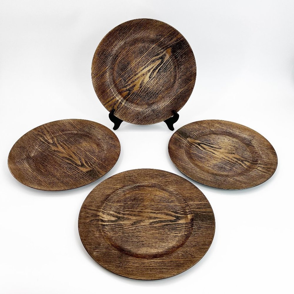 Melamine Wood Farmhouse Charger Plate Set of 4